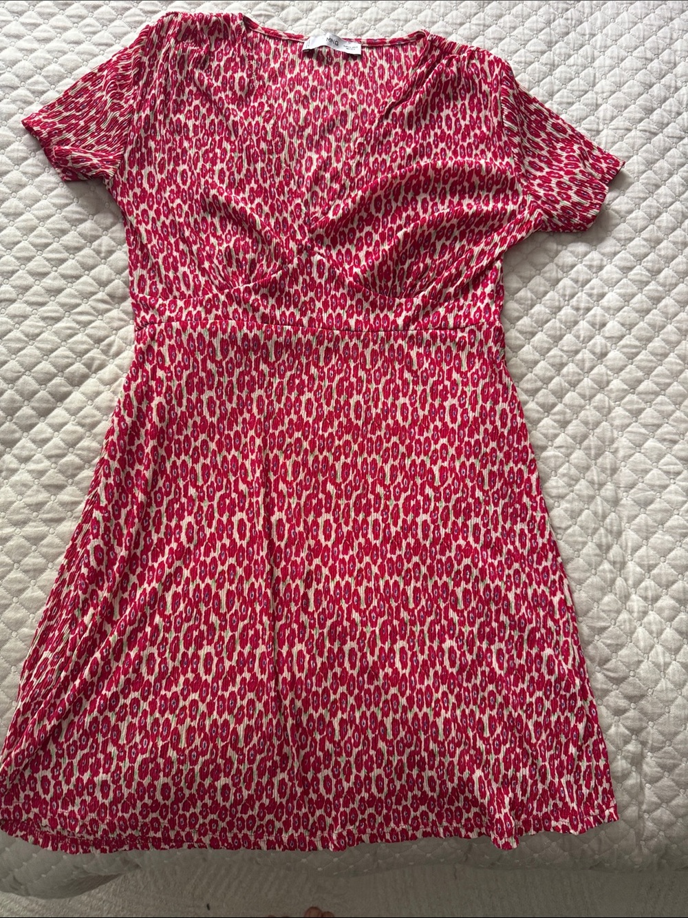Mango Pink and Cream Short-Sleeve Printed Mini Dress